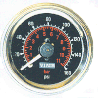VIA90085 Viair 160psi SINGLE Needle 1.5^ Gauge BLACK Face