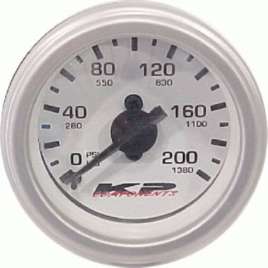 KP Components 200psi SINGLE needle gauge WHITE face Illuminated KPC SNAG-01