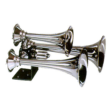 LRD501 Triple Train Horn Chrome plated copper trumpets 130db @ 100 psi 152db @ 150psi 185psi max Includes 12V solenoid Trumpet length 111416^