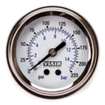 VIA90089 Viair 220psi SINGLE needle 2^ gauge WHITE Face Illuminated