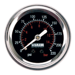 VIA90090 Viair 220psi SINGLE needle 2^ gauge BLACK face Illuminated
