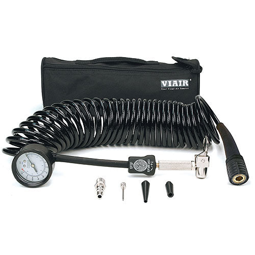 VIA00029 Viair 5-in-1 Deflator/Inflator System 25 Ft. Braided Coil Hose 120 PSI Inline Gauge Carry Bag