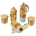 VIA90005 Viair 5pc. Tank Fitting Pack (2) 1/4^npt Plugs (1) 1/4^ Drain Cock (1) 1/4^ Compression Fitting (1) 175psi Saftey Valve