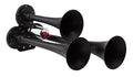 LRD130-1 Mini Triple Train Horn Black trumpets 130db @ 100 psi 152db @ 150psi 160psi max Includes 12V solenoid