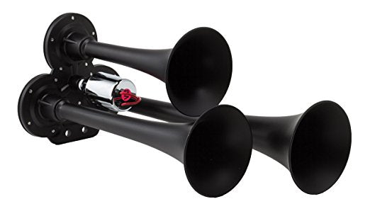 LRD130-1 Mini Triple Train Horn Black trumpets 130db @ 100 psi 152db @ 150psi 160psi max Includes 12V solenoid