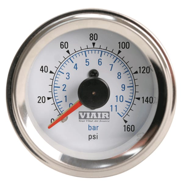 VIA90083 Viair 160psi DUAL needle 2^ gauge WHITE face Illuminated