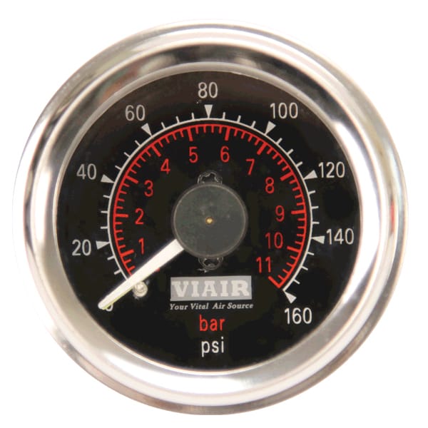 VIA90082 Viair 160psi DUAL needle 2^ gauge BLACK face Illuminated