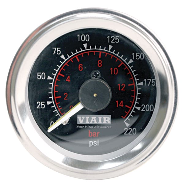 VIA90080 Viair 220psi DUAL needle 2^ gauge BLACK face Illuminated