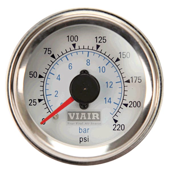 VIA90081 Viair 220psi DUAL needle 2^ gauge WHITE face Illuminated