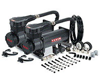 VIA48542 Viair 485C ^Stealth Black^ Dual Pack (2) 485C ^Stealth Black^ Compressors 100% Duty Cycle @ 200psi (2) Relays (1) 200 psi pressure switch