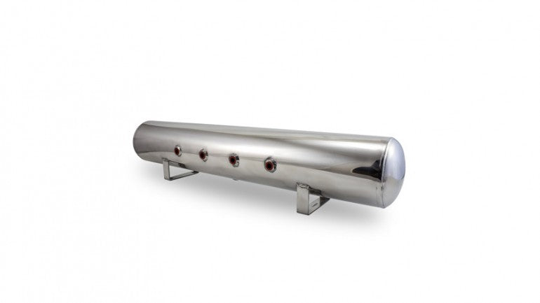 AIR-12956 Polished 5 Gal Alum Air Tank - (4) 3/8^ face ports & (1) 1/4^ drain port - 36^ L x 6^ D x 7.5^ H