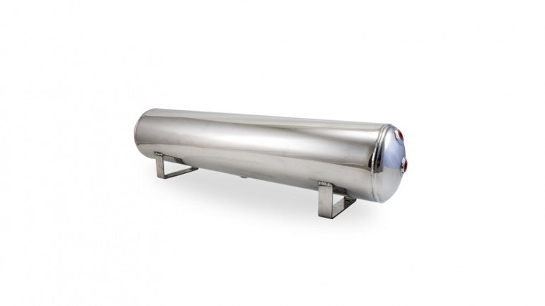 AIR-12955 Polished 4 Gal Alum Air Tank - (2) 1/4^ ports (2) 3/8^ end ports & (1) 1/4^ drain port - 30^L x 6^D