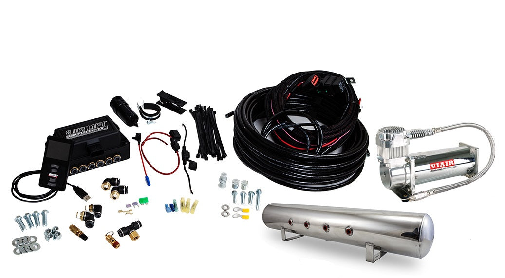 AIR-27783 Air Lift Performance 3P Combo (1/4^ Air Line 5 Gallon Lightweight Polished Aluminum Tank Viair 444C Compressor)