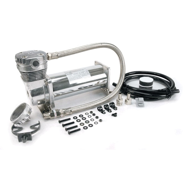VIA48043 Viair 480C CHROME Compressor 100% Duty @ 100psi 55% Duty @ 200psi 3/8^ Leader Hose *New Style Head Design