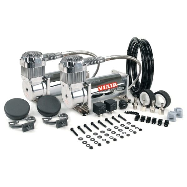 VIA38003 Viair 380C CHROME ^Dual Pack^ (2) 380C Compressors (2) Relays (1) 200 psi pressure switch