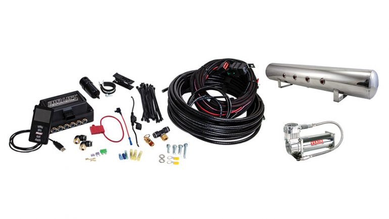 AIR-27788 Airlift 3P 3/8^ Management 60ft 3/8^ airline (1) 5 Gallon Aluminum Polished Tank (1) Viair 444C Compressor Fitting Pack for Install