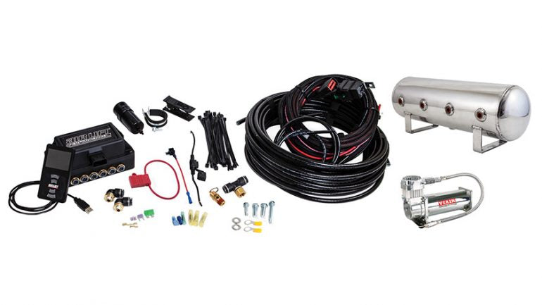 AIR-27786 Air Lift Performance 3P (3/8 Air Line 2.5 Gallon Lightweight Polished Aluminum Tank VIAIR 444C Compressor)