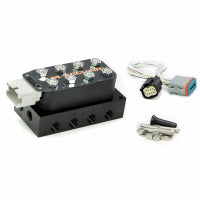 ACCUAIR VU4 NPT 4 Corner Valve Unit Pre-wired port numbered 5^ x 3^ NPT connections weather proof sealed connector 1/4^ NPT bag ports with 1/4^ NPT gauge ports Includes plugs & 1/4 NPT to 3/8 PTC adapters AA-3644