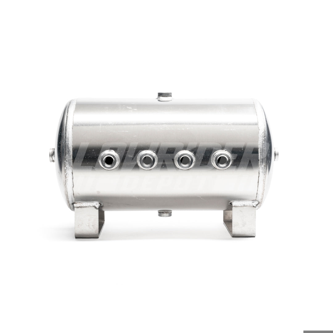 LRD-5 Gallon Aluminum Air Tank (8) 1/2^ ports 21^L X 10^D X 12.5H EQUIVELANT TO AIR LIFT 10991 ** 4 ports on face 1 on top bottom each end ** DOT APPROVED PN 111194