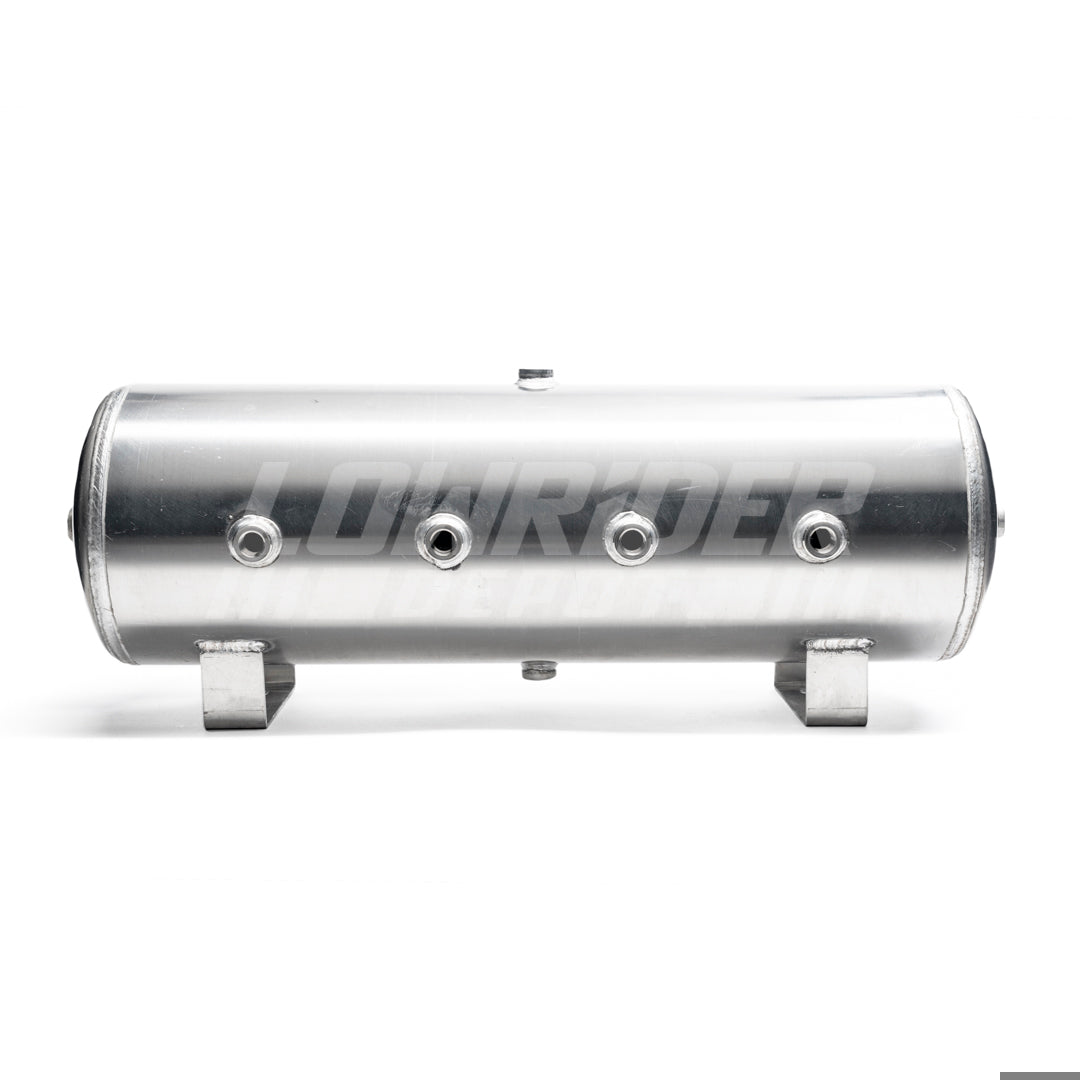 LRD-8 1/2 Gallon Aluminum Air Tank (8) 1/2^ ports 32^L X 9.5^ diameter 12.5^H EQUIVALENT TO AIR LIFT 10994 DOT APPROVED PN 111196