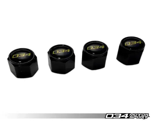 034 Motorsports Aluminum Valve Stem Cap Set - Black Satin Finish, Standard Fitment