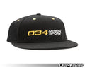 034 Motorsports Snapback Hat - Adjustable Cotton-Twill, All Black with Yellow Eyelets