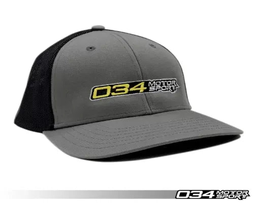 034 Motorsports Trucker Hat - Adjustable Proflex Fit, Mesh Back, Three-Color Logo