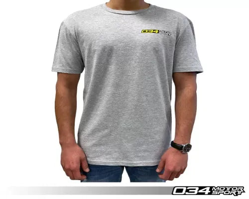 034 Motorsports Grey T-Shirt, 90/10 Cotton-Polyester Blend, Sizes S-XXXL