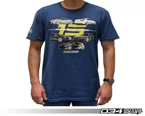 034 Motorsports 15th Anniversary Commemorative T-Shirt, Deep Royal Fleck
