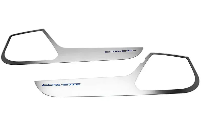 American Car Craft 2Pc Stainless Black Carbon Fiber Door Guards w/Corvette Lettering Chevrolet Corvette Stingray C7 2014-2019
