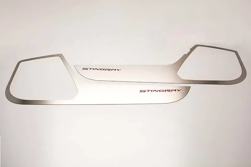American Car Craft 2Pc Stainless Black Carbon Fiber Door Guards w/Stingray Lettering Chevrolet Corvette Stingray C7 2014-2019