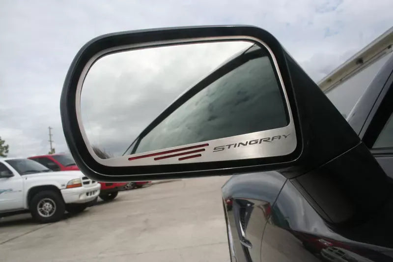 American Car Craft 2Pc Red Carbon Fiber Side View Mirror Trim Etched Stingray w/Slots Chevrolet Corvette Stingray C7 2014-2019