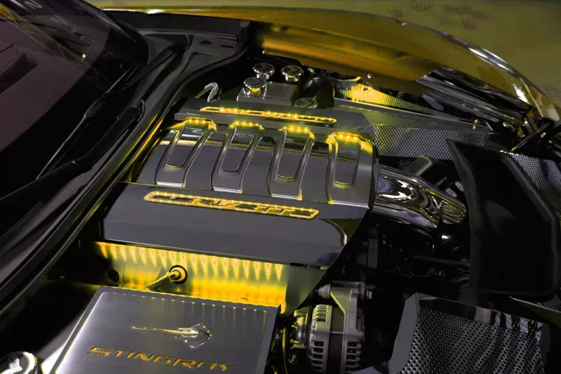 American Car Craft 2Pc Stainless Yellow Factory Overlays Illuminated Fuel Rail Covers Chevrolet Corvette Stingray C7 2014-2019