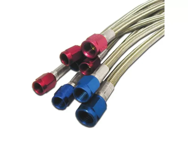 Nitrous Express 8-Inch 3AN Stainless Steel Braided Hose with Red Ends