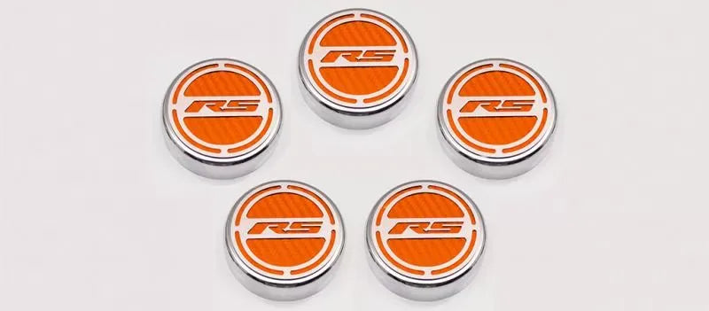American Car Craft 5Pc Automatic Orange Carbon Fiber Engine Fluid Cap Covers Chevrolet Camaro RS 2010-2022