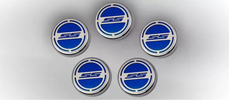 American Car Craft 5Pc Automatic Blue Carbon Fiber Engine Fluid Cap Covers Chevrolet Camaro SS 2010-2022