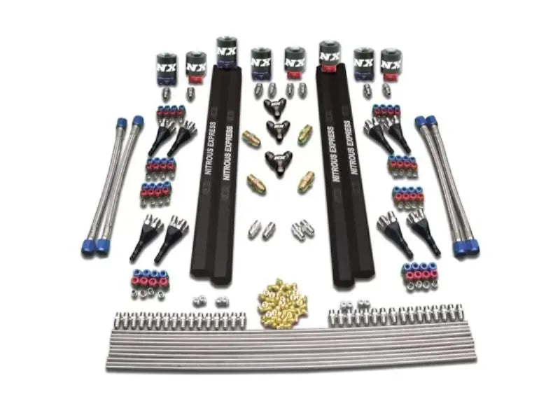 Nitrous Express 8 Cylinder SX2 Nozzle Intake Plumbing Kit with 4 Solenoids and 600hp Jets