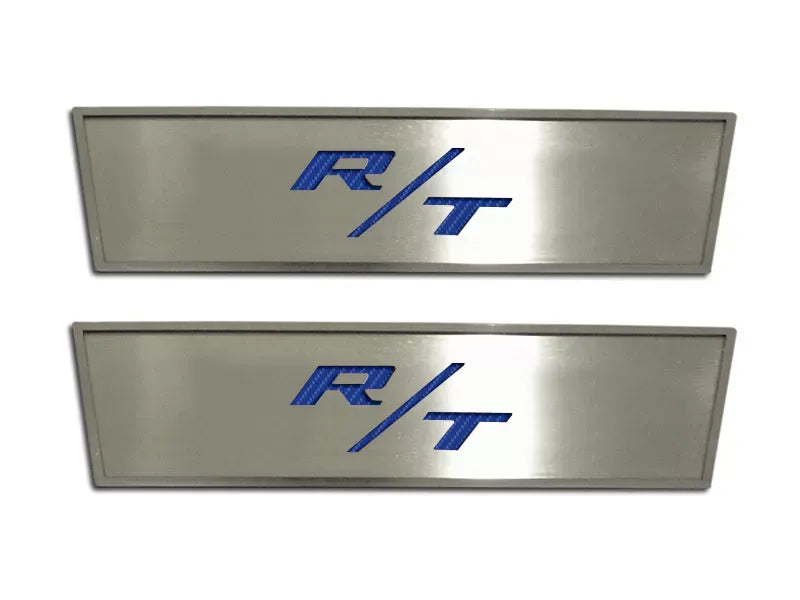 American Car Craft 2Pc Red Carbon Fiber Stainless Steel Door Badge Plate w/R/T Inlay Dodge Challenger 2008-2014