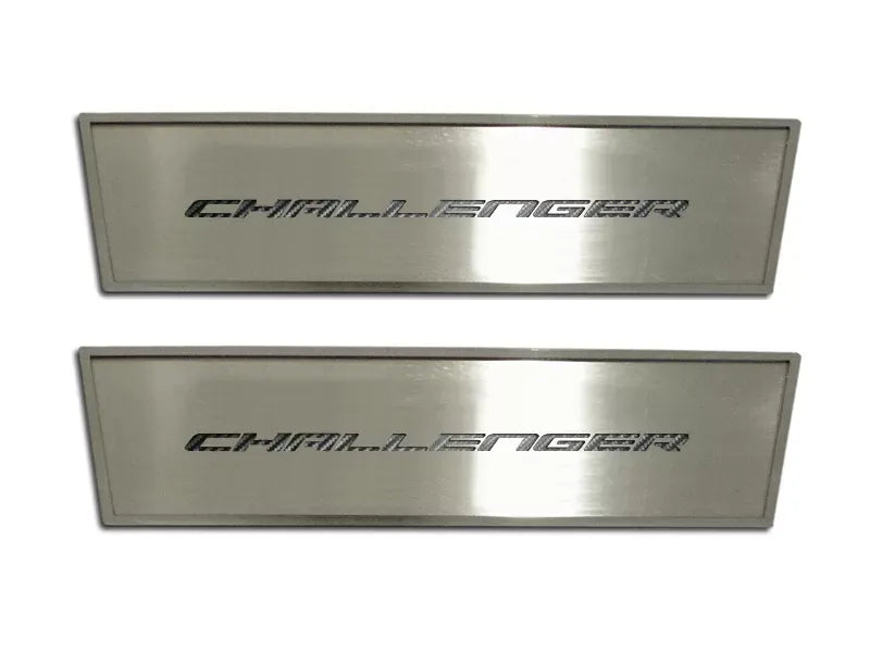 American Car Craft 2Pc White Carbon Fiber Stainless Steel Door Badge Plate w/Challenger Inlay Dodge Challenger 2008-2014