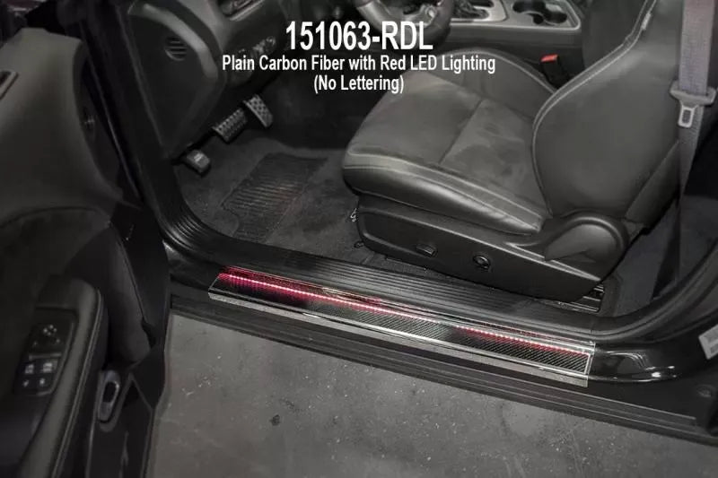 American Car Craft 2Pc Red LED Carbon Fiber Door Sills Dodge Challenger 2008-2023