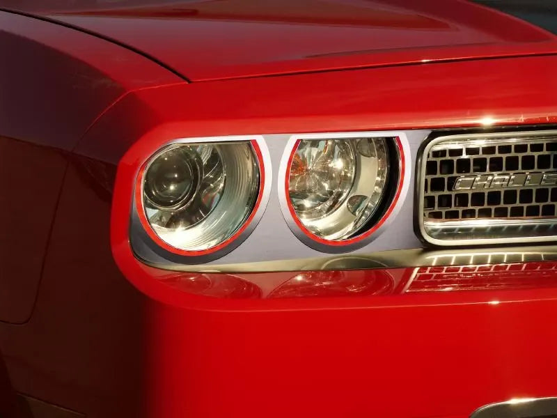 American Car Craft 2Pc Stainless Steel Red LED Halo Headlight Surrounds Dodge Challenger 2008-2014