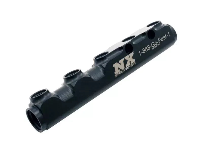 Nitrous Express Fuel Log 5 Port Billet Aluminum Black Anodized, 12 AN O-Ring Inlet