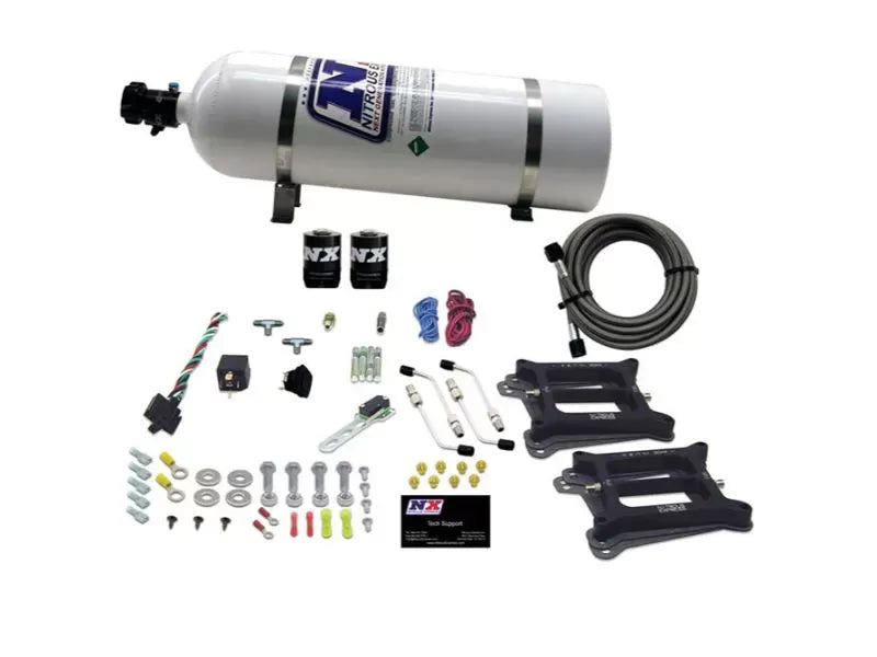 Nitrous Express 50-300HP Dual 4150 Alcohol Nitrous Kit with 15lbs Bottle and Lightning Valve