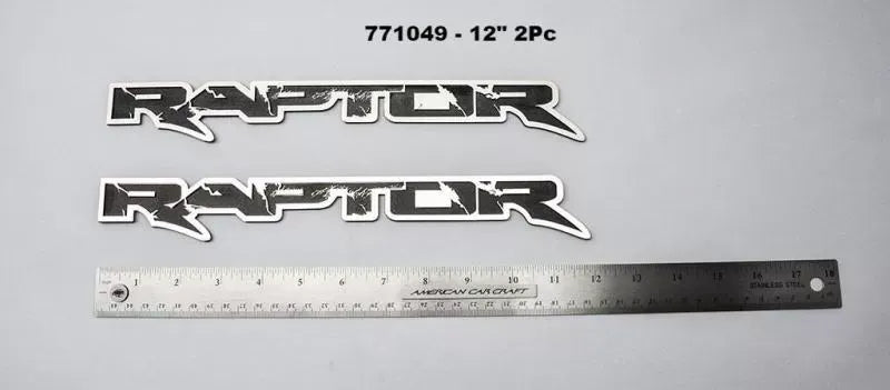 American Car Craft 2Pc 12" Stainless Steel Raptor Emblem Ford Raptor 2010-2014