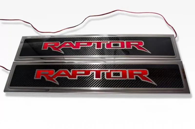 American Car Craft 2Pc Red LED Illuminated Carbon Fiber Front Door Sills Ford Raptor 2017-2020
