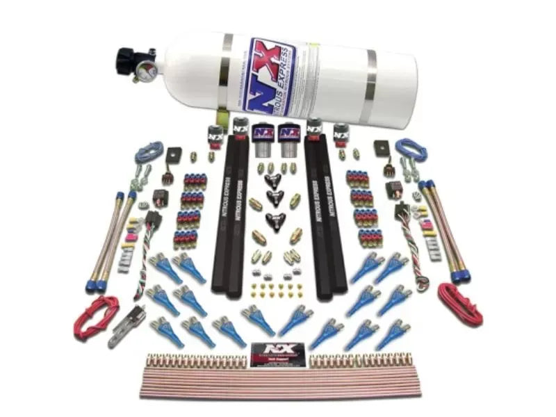 Nitrous Express Nitrous Kit 200-1200HP Shark Dual Stage Gas Rails 16 Nozzles 15lbs Bottle