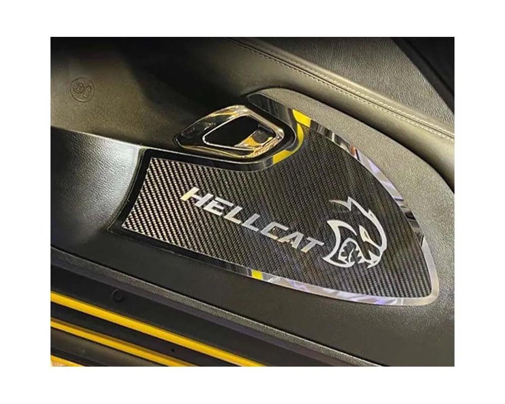 American Car Craft 2Pc Stainless w/Carbon Fiber Overlay HellCat Door Badges Dodge Challenger 2015-2023