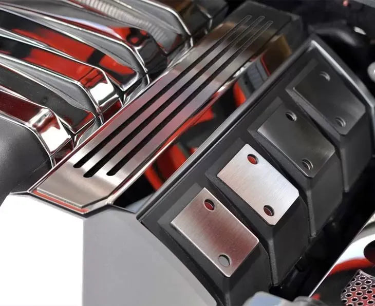 American Car Craft 2Pc Polished/Brushed Bright Red Solid Fuel Rail Ribbed Covers Chevrolet Camaro SS 2010-2015