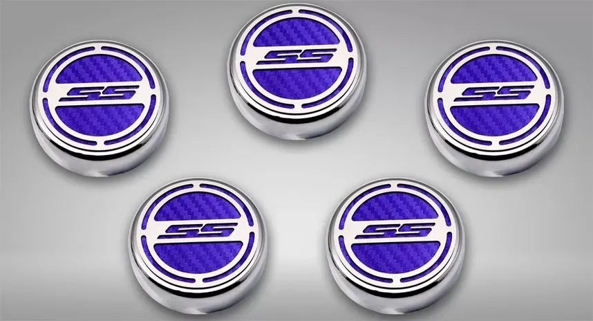 American Car Craft 5Pc Automatic Purple Carbon Fiber Engine Fluid Cap Covers Chevrolet Camaro SS 2010-2022