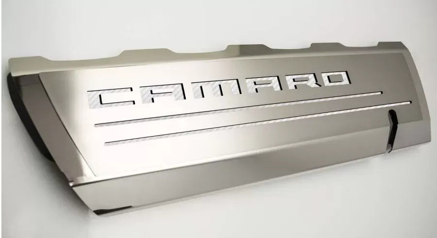 American Car Craft 2Pc Polished Stainless Steel White Carbon Fiber Fuel Rail Cover Chevrolet Camaro SS 2016-2021